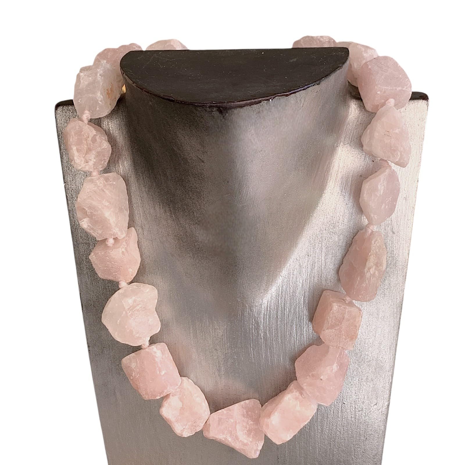 Collana Artigianale in Quarzo Rosa Pietra Naturale Gioiello Uomo Donna Arte Design D 25cm