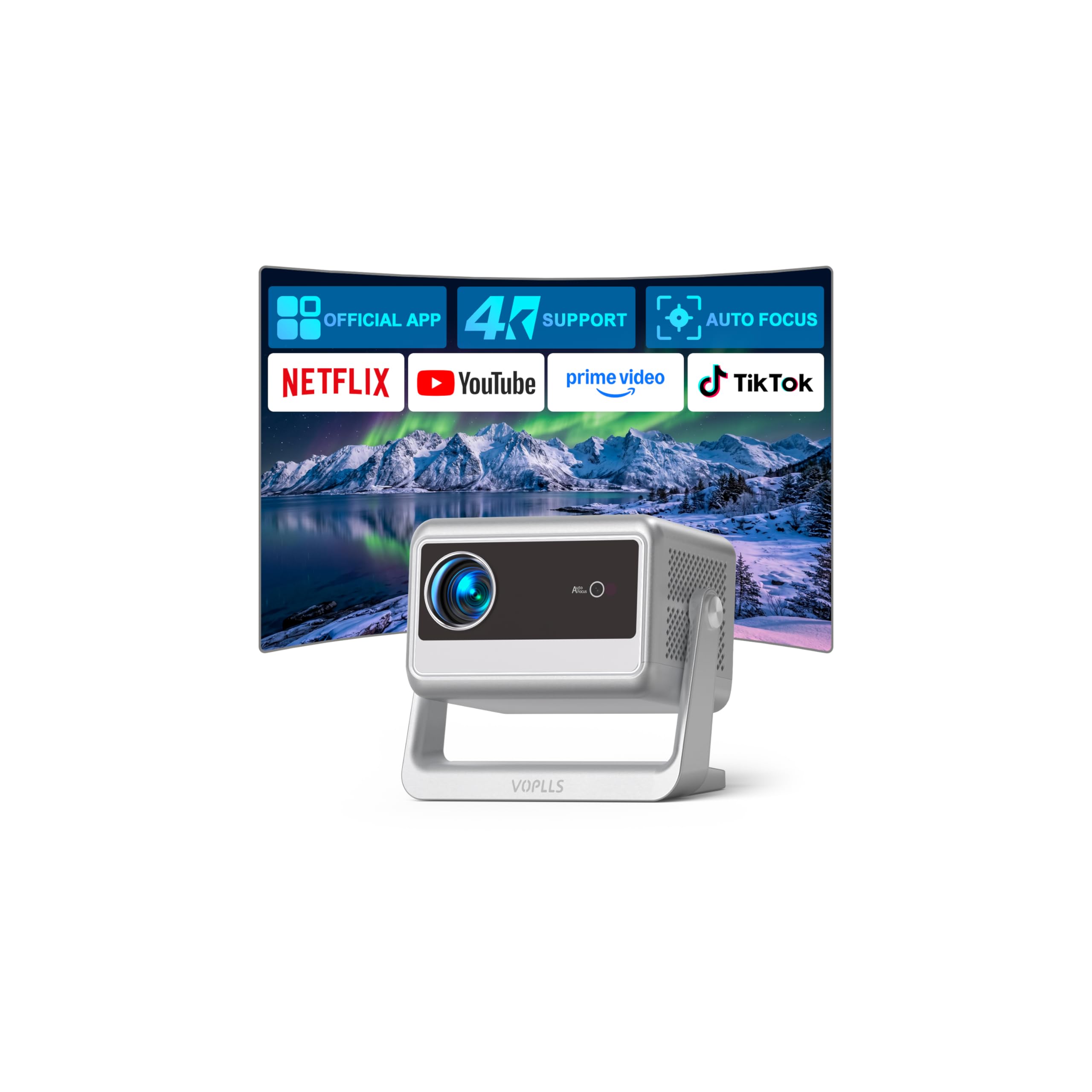 Smart Beamer 4K Heimkino [Netflix Ready & 30000L] VOPLLS Autofokus/Trapezkorrektur 3D Dolby Audio Projektor, WiFi6 Bluetooth Full HD 1080P Beamer Outdoor für Handy/PC/Fußball & WM Filmabende