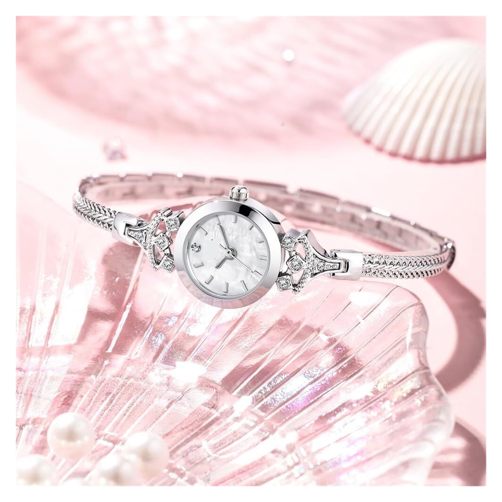 Orologio da polso da donna, rotondo, semplice, lussuoso, con strass, al quarzo, impermeabile, alla moda