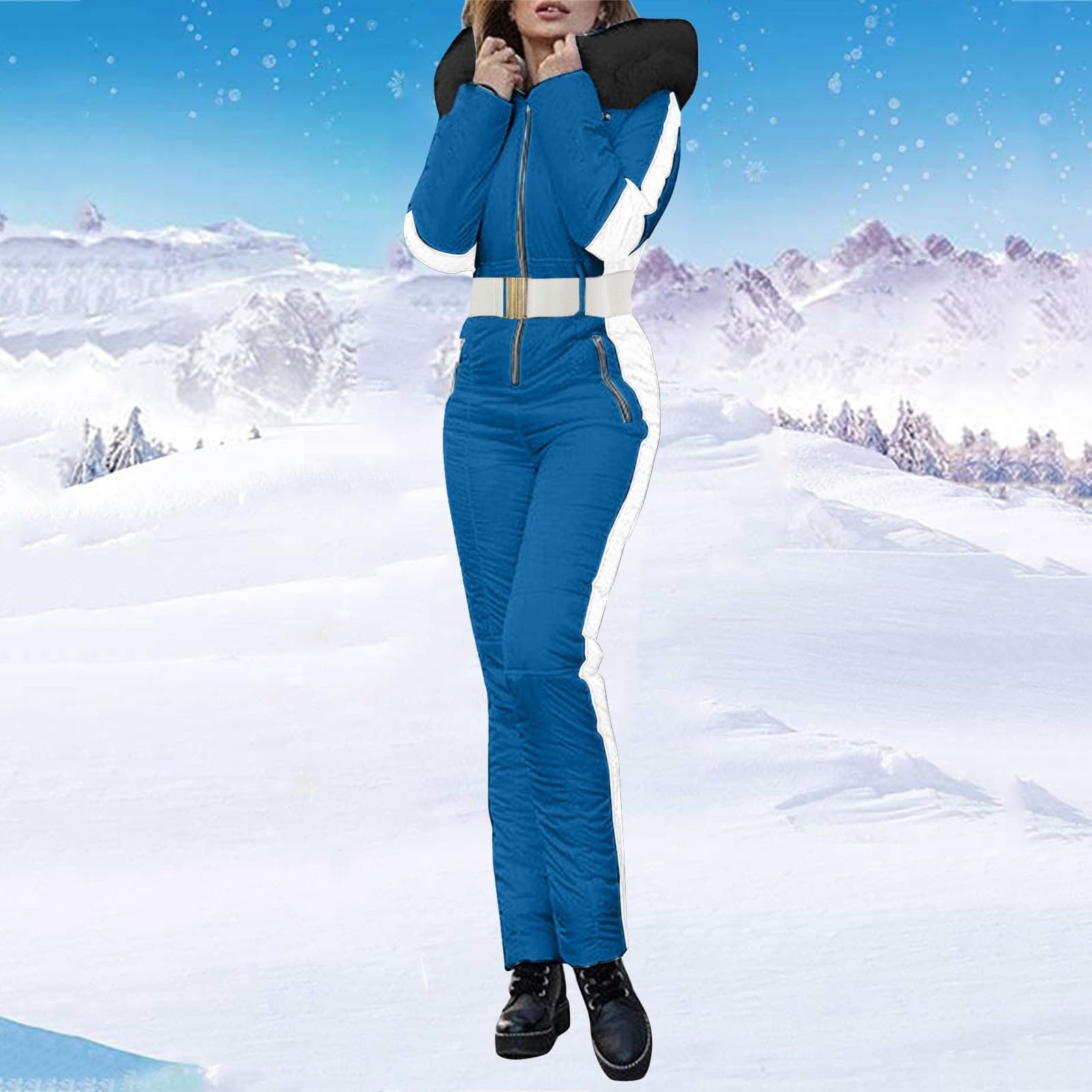 IQYU Skioverall Damen Winter Warm Skianzug Einteiler Schneeanzug Lange Skijacke Mit Kapuze Outdoorjacke Warm Schnee Skifahren SäTze Outdoor Jumpsuit Langer Schneeoverall Wasserdicht Ski Anzug
