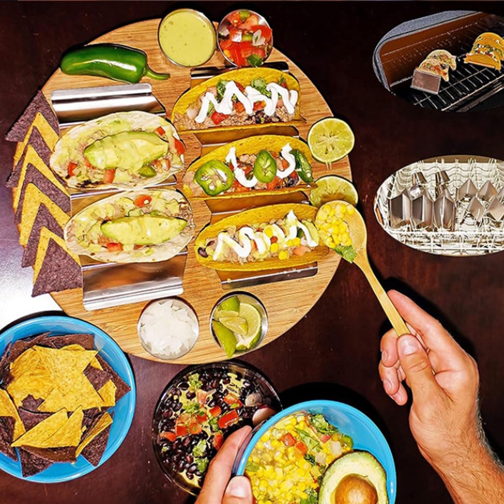 Anicy 4 Stück Taco Halter - Taco Ständer mit Griffen, Wellenform Metall Taco Rack Taco Tabletts Küche Gadget für Tacos Sandwiches Würste behalter