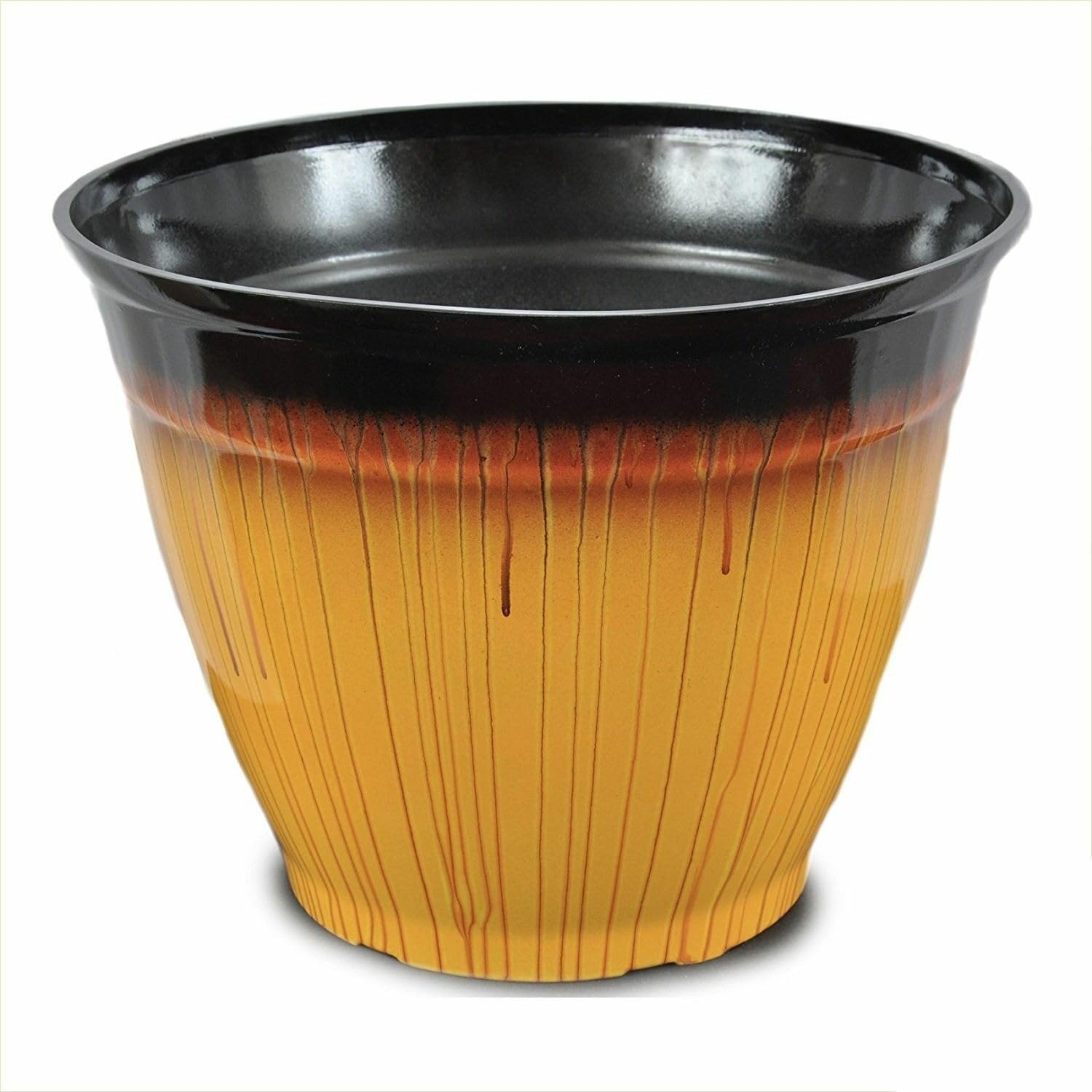 Fyne-Finds 38cm, 15inch Round 22L Large Plant Pot Tall Plastic Planter Outdoor Drainage Hole Garden Flower Tree (Honey Drip)