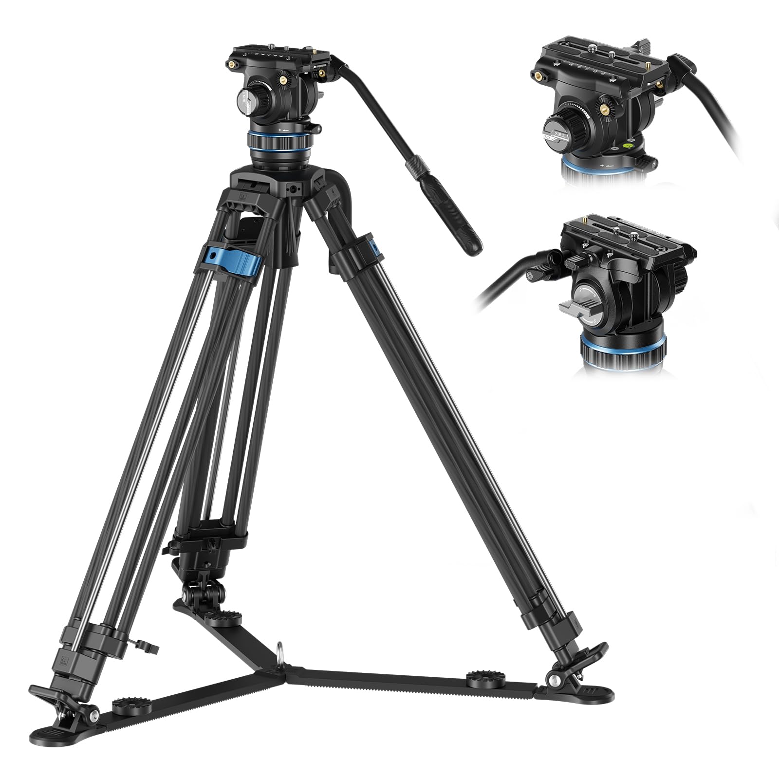 SIRUI 71''/181cm Carbon Fiber Video Tripod, Stepless Damping Fluid Head