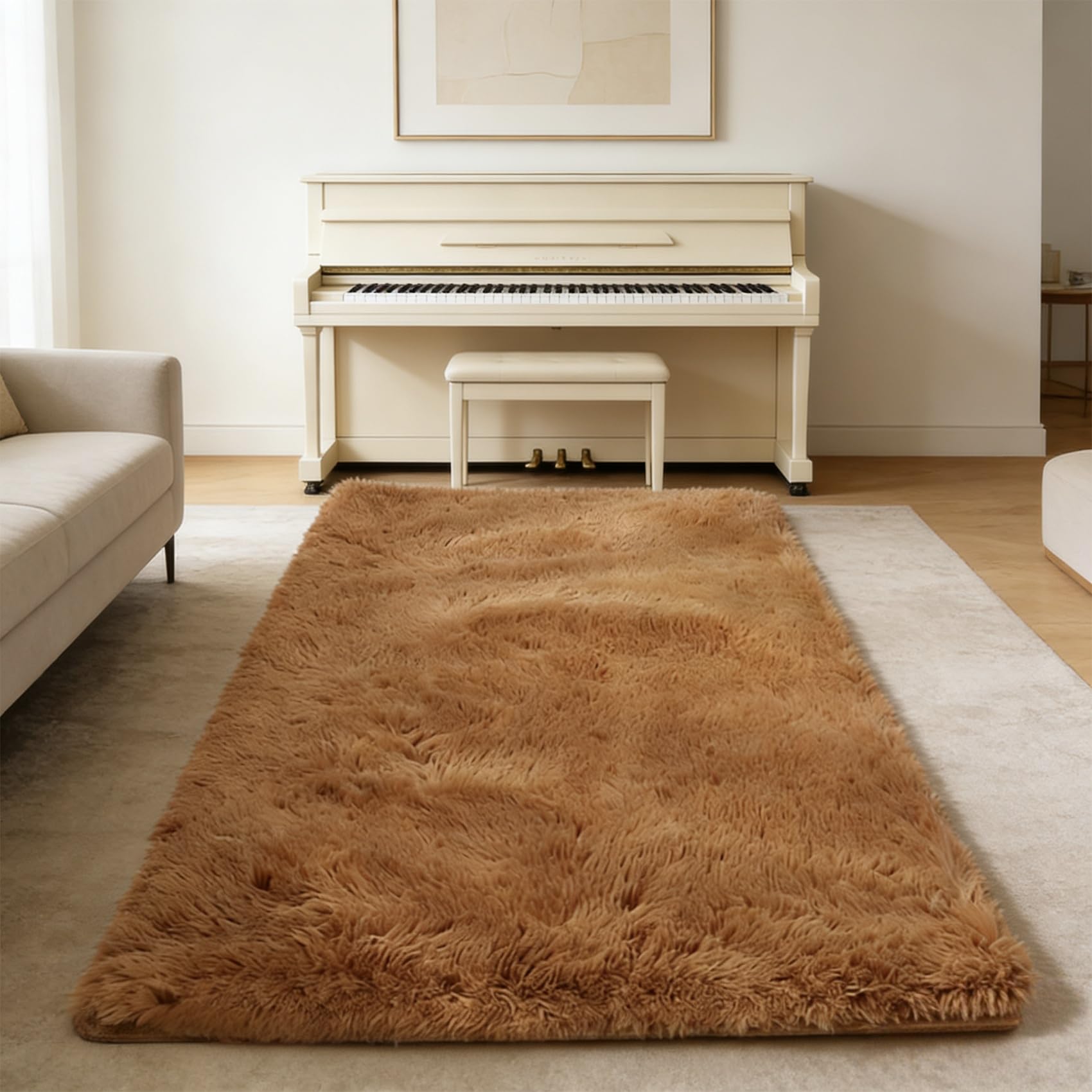 Tapis de salon facile à entretenir et antidérapant marron