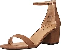 Amazon Essentials Women's Two-Strap Block Heel Sandals - Faux Suede, Memory Foam Insole, Adjustable Strap, 2.1" Heel