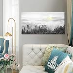 Canvas Art mural pour le salon mur Décorations pour chambre Foggy foret Trees Peinture de paysage- ady to Hang images- 20"x40" décoration murale