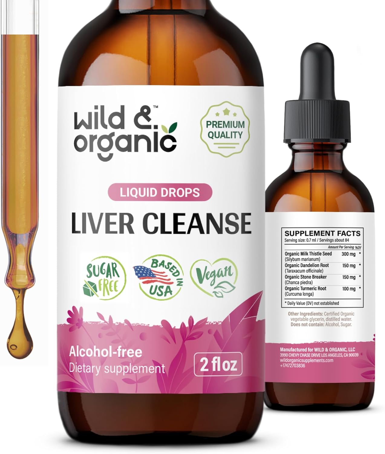Wild & Organic Liver Cleanse Tincture – Liver Detox Formula with Milk Thistle, Dandelion Root, Chanca Piedra Stone Breaker Extract – Herbal Supplement – Vegan, Sugar & Alcohol-Free Liquid Drops – 2 oz Wild & Organic Liver Cleanse Tincture – Liver Detox Formula with Milk Thistle, Dandelion Root, Chanca Piedra Stone Breaker Extract – Herbal Supplement – Vegan, Sugar & Alcohol-Free Liquid Drops – 2 oz