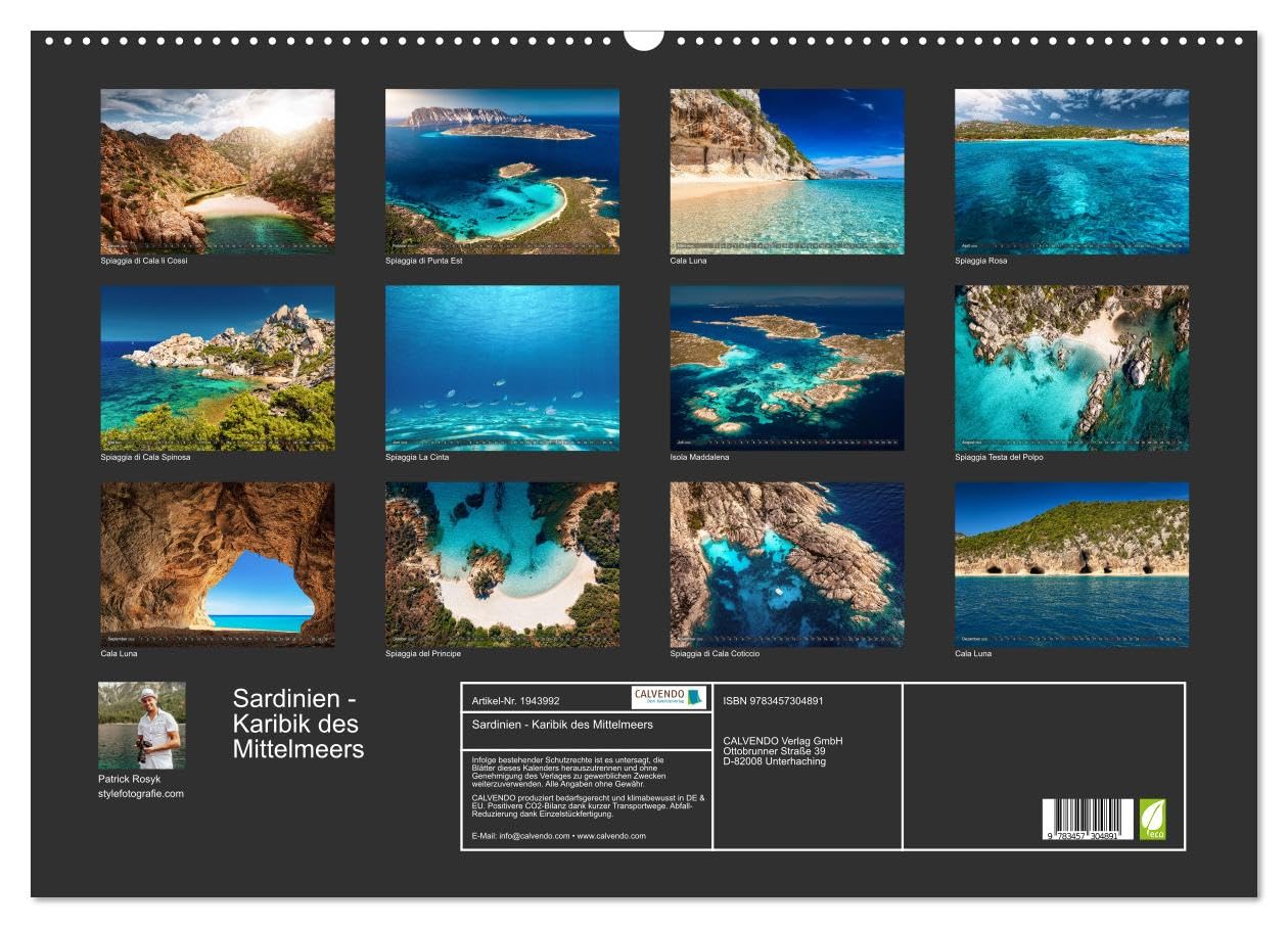 Sardinien - Karibik des Mittelmeers (Wandkalender 2026 DIN A2 quer), CALVENDO Monatskalender: Karibische Träume im Mittelmeer (CALVENDO Natur)