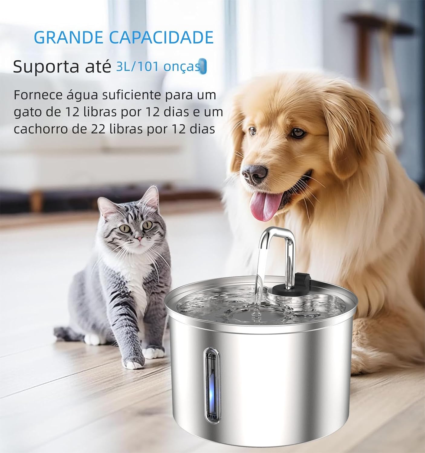 Bebedouro para gatos, 3L Fonte Gato Inox Comedouros,Distribuidor automático de água para cães e gatos em aço inoxidável Bebedouro para gatos, 3L Fonte Gato Inox Comedouros,Distribuidor automático de água para cães e gatos em aço inoxidável