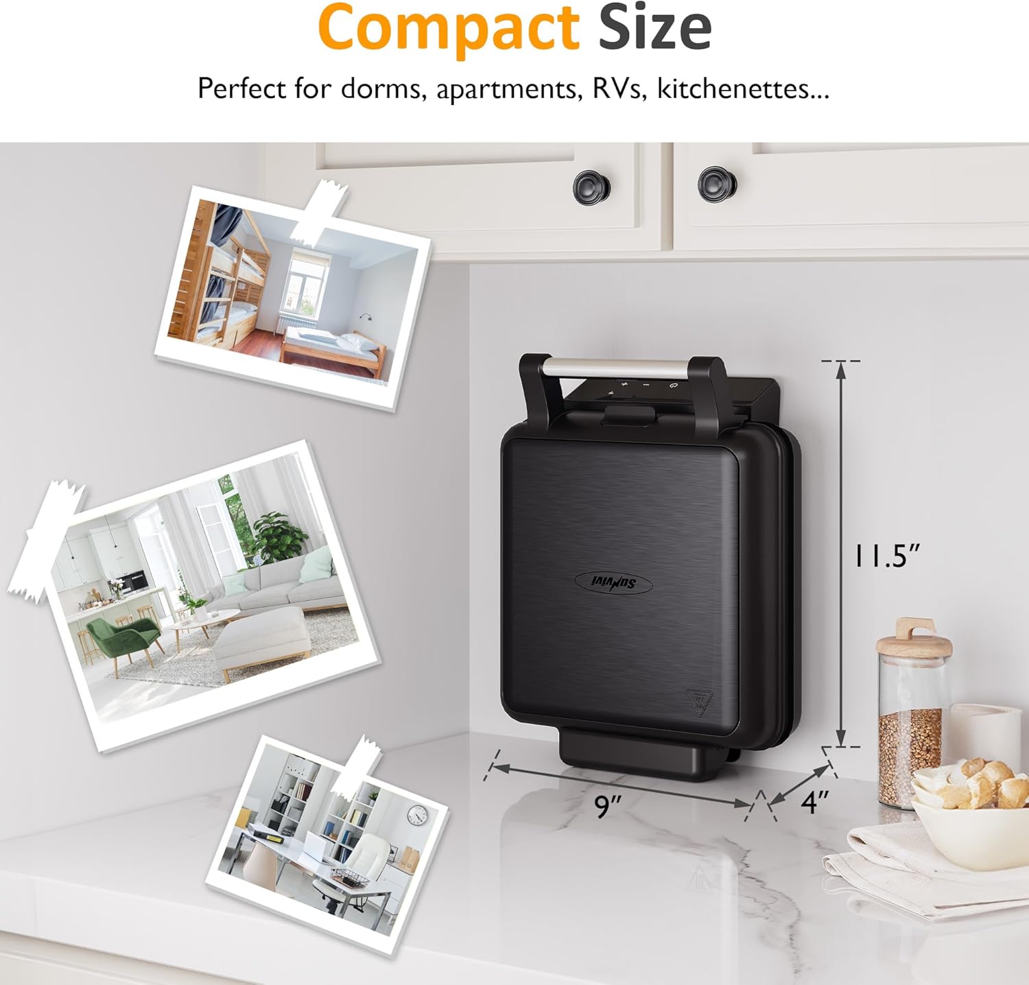 Sunvivi Waffle Maker 4 Slices with Quick Heat-Up, Time & Temperature Control, LCD Display, Nonstick Surface, Stainless Steel, Perfect Waffle Iron for Kids and Families, Black