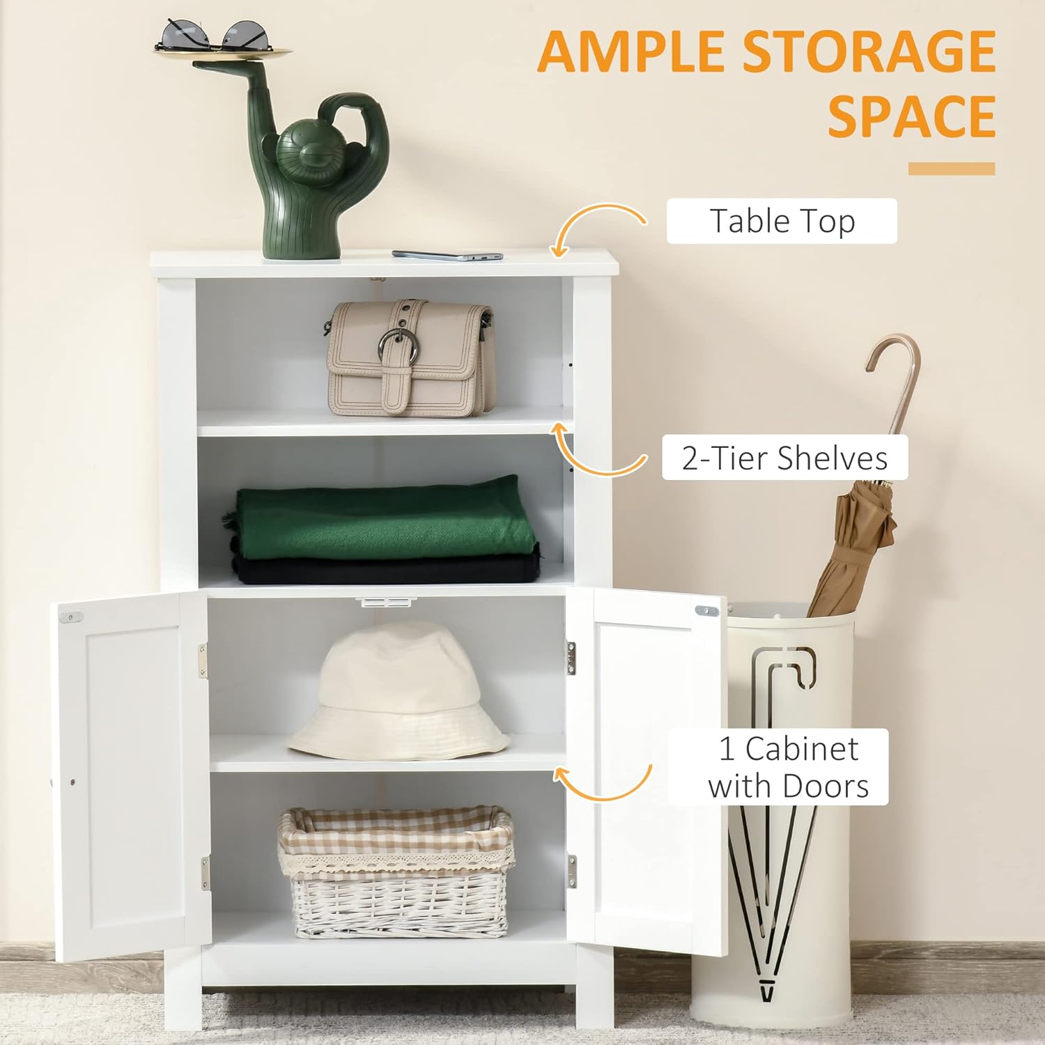White MDF Living Room Cabinet with Adjustable Shelving
