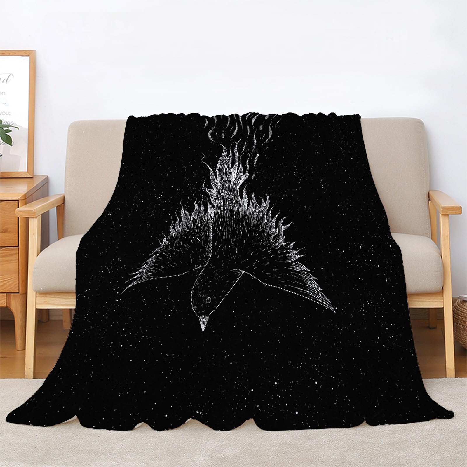 Koc z ptakiem ognia Koce Gwieździste niebo Koc na łóżko pojedyncze Ciepłe, puszyste koce flanelowe 180 x 200 cm na wszystkie pory roku