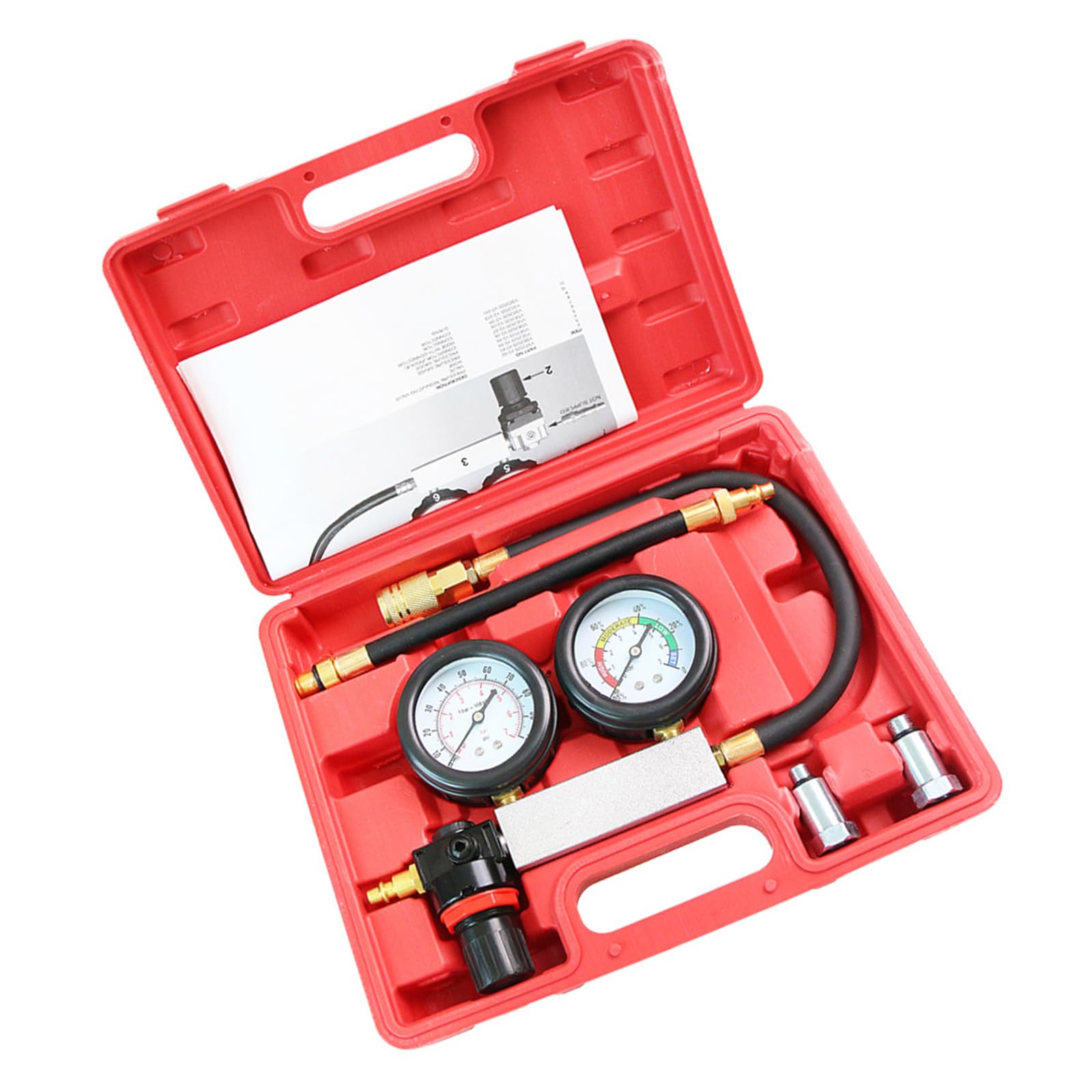 Medidor doble para probador de fugas de coche con maletín, herramienta de compresión de motor para coches, camiones, cilindros de coche