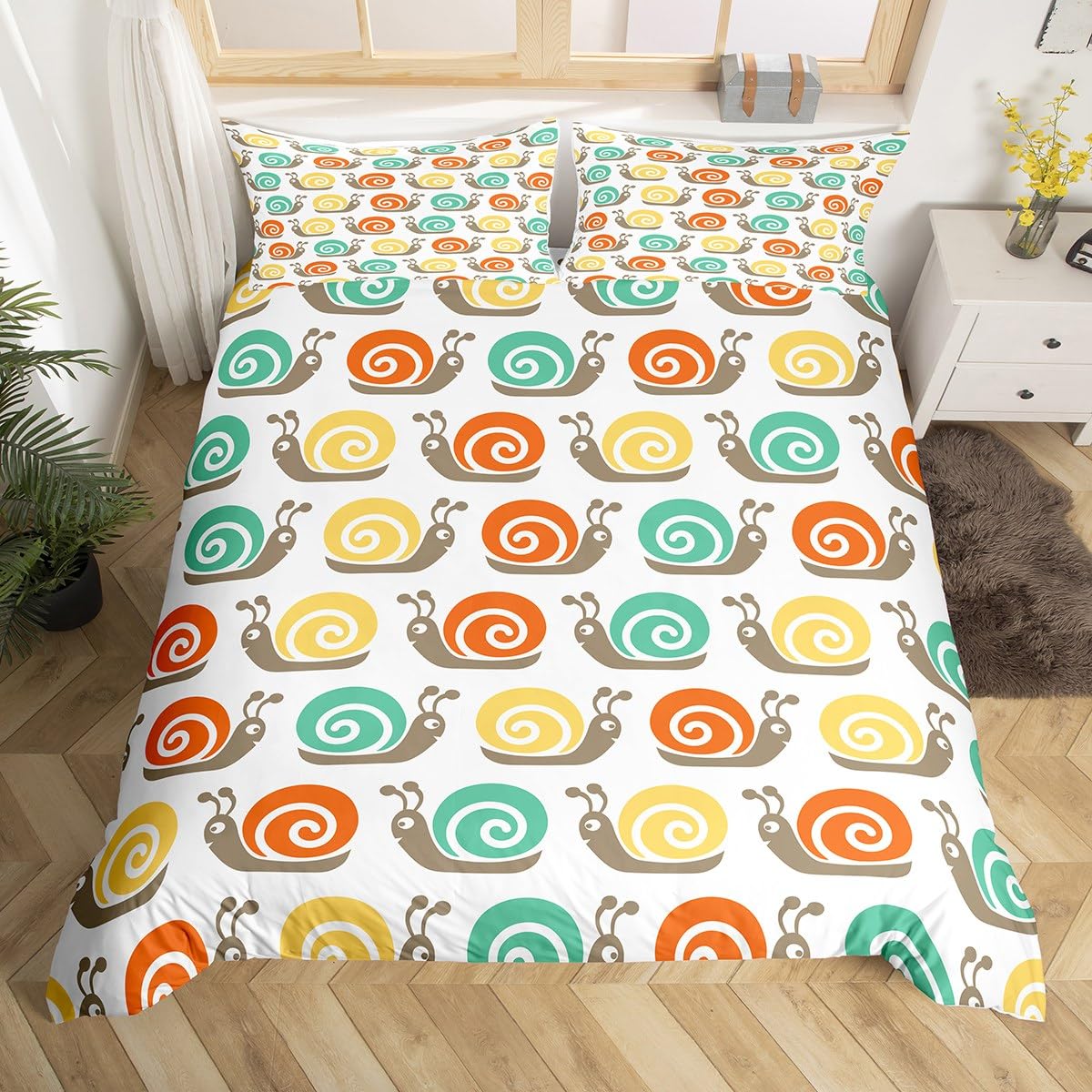 Cartoon Snails Comforter Cover for Kids Boys Girls Cute Insect Printed Bedding Set Colorful Snails Duvet Cover Soft Luxury Bedspread Cover,Room Decor 2Pcs Bedding Cot Size