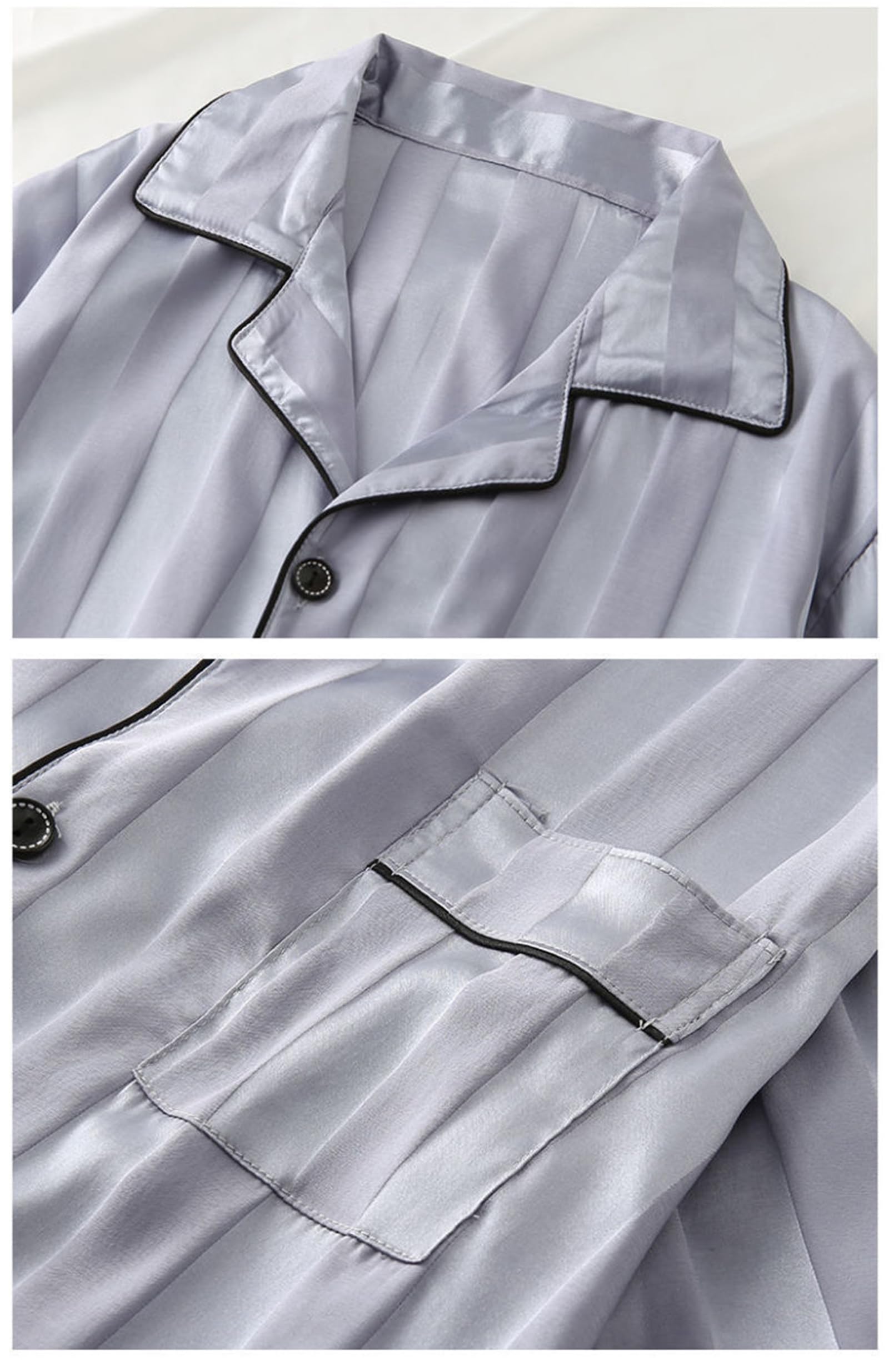Pigiama da Uomo in Seta Imitazione a 3 Pezzi Set di Raso a Maniche Lunghe Plus Size Pigiameria Loungewear Pjs Set L-5XL