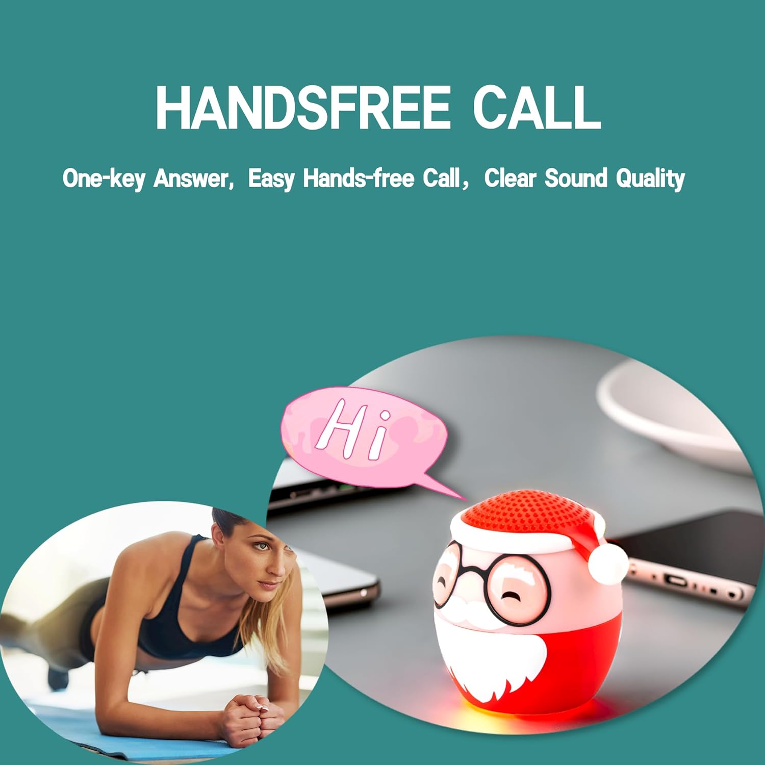 User making a hands-free call with the Mini Bluetooth Speaker