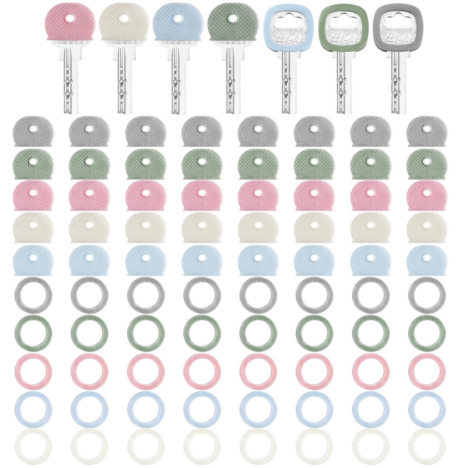 Blulu 80 Pieces 1Inch Colored Key Covers Caps Tags Covers Set Plastic Key Color Identifier Rings Toppers(Morandi Color)