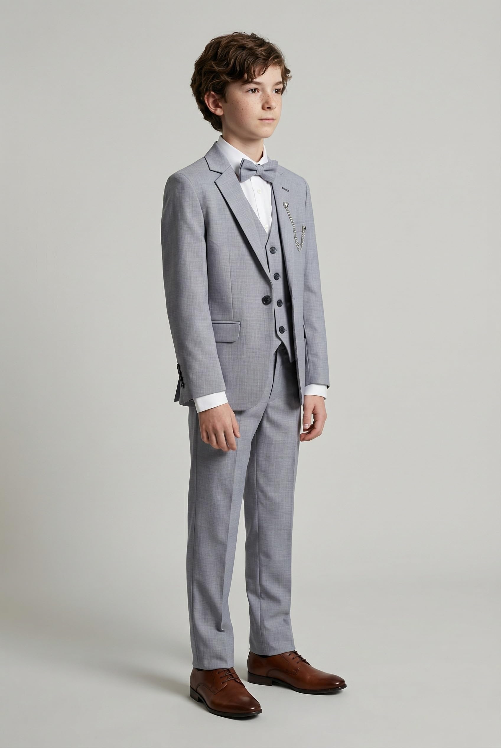Traje Formal Texturizado de 6 Piezas para niños, Corte Ajustado, para pajes, Bodas, comuniones Autocomprobación Gris, Tamaño 9 Años