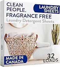 The Clean People Fragrance Free Laundry Detergent Sheets - Laundry Soap - Ultra Concentrated, Recyclable Packaging, Stain Fighting - Fragrance Free, 32 Pack