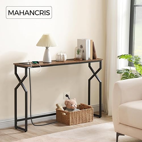 Miniatura 8 de Mesa consola para sofá, mesa de entrada de 44.9 pulgadas con estación de carga, mesa de sofá estrecha, mesa de pasillo, mesa de sofá con puertos