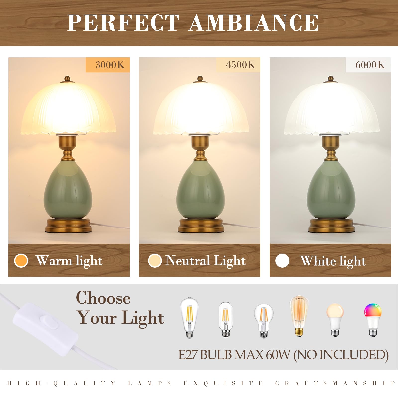 Vintage Lampe für Wohnzimmer, moderne Keramik Tischlampen für Schlafzimmer, Retro Nachttisch traditionelle Lampen, klassische Chinoiserie grüne Lampe für Heimdekor(02)
