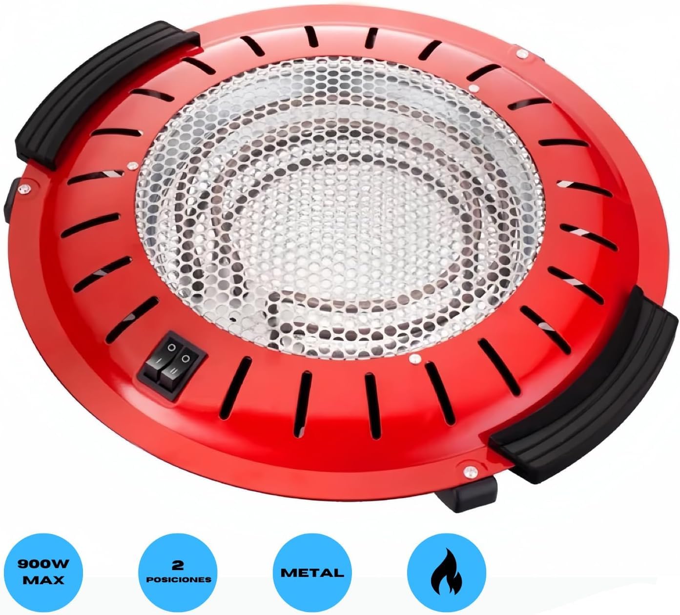 Brasero Eléctrico para Mesa y Camilla de Metal Rojo Brasero Eléctrico Interior Bajo Consumo 3 Niveles de Potencia 300/500W/800W | Certificados CE y RoHS