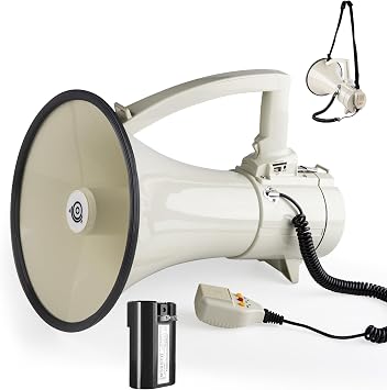 Heavy Duty 75W Professional Megaphone Bullhorn Speaker with Built-in Microphone-Rechargeable Battery&Portable Strap-Siren -USB/SD/AUX Input-Ideal for Football, Baseball,Coaches