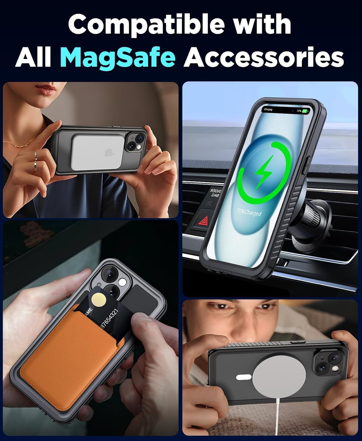 Beeasy for iPhone 15 Waterproof Case Compatible with Magsafe IP68 Underwater Military Grade, Phone Case with Shockproof, Dustproof, Rugged 360 Full Body Protection Cover with Built-in Screen Protector