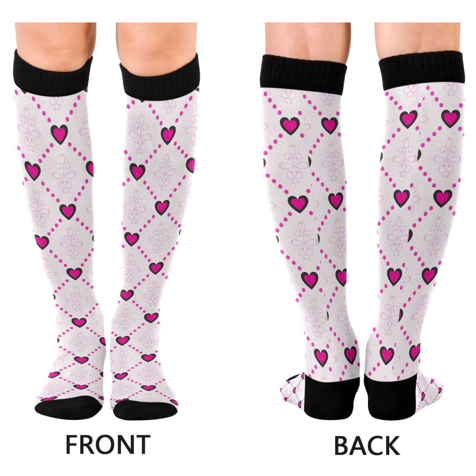 Dussdil Black Rose Red Hearts Floral Compression Socks for Women Men Christmas Circulation Long Knee Socks for Winter Warm Stockings Socks