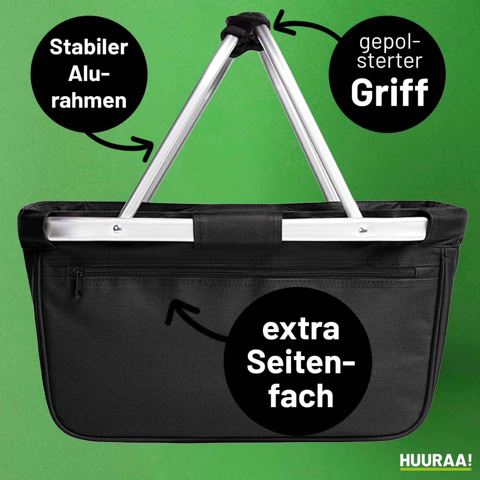 Huuraa Einkaufskorb Game set match Tennis Geschenk | 20 Liter Black faltbarer Tragekorb Geschenkidee