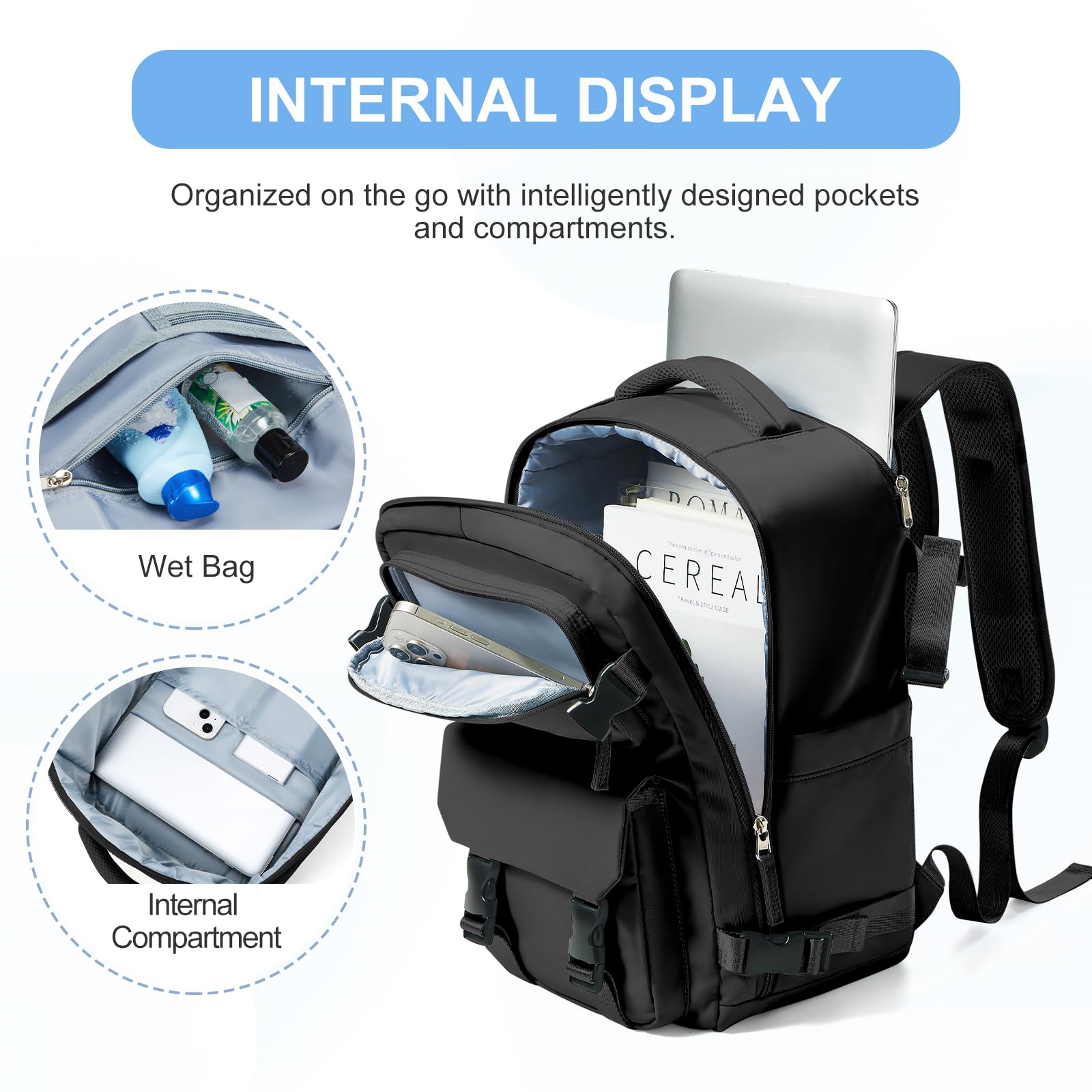 SZLX Zaino da viaggio grande da donna da escursionismo sportivo da esterno impermeabile da scuola casual laptop da 14 pollici con porta di ricarica USB scomparto per scarpe