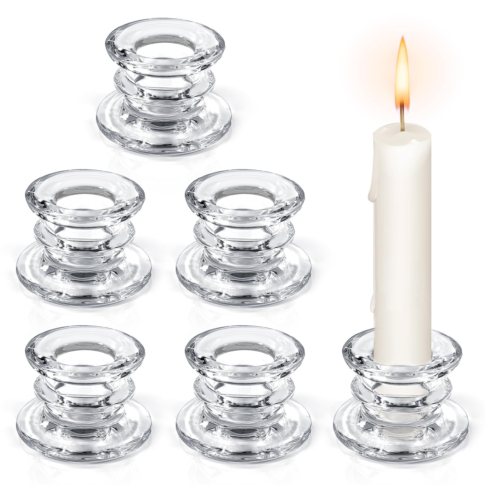lot 6 bougeoirs en verre transparent