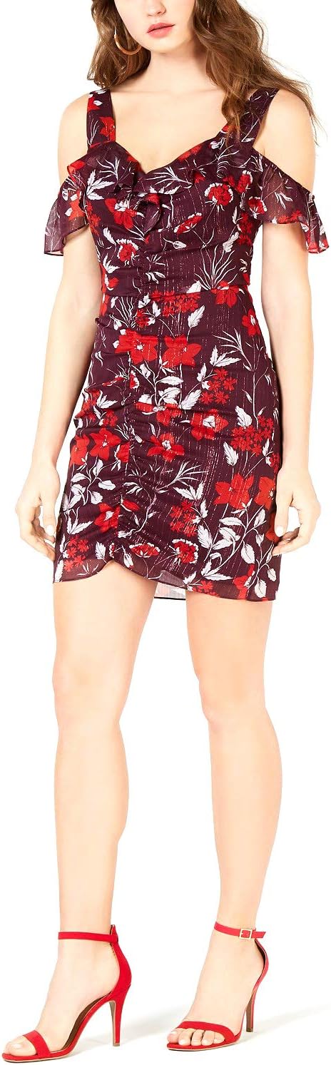 GUESSWomens Metallic Floral Print Party Dress