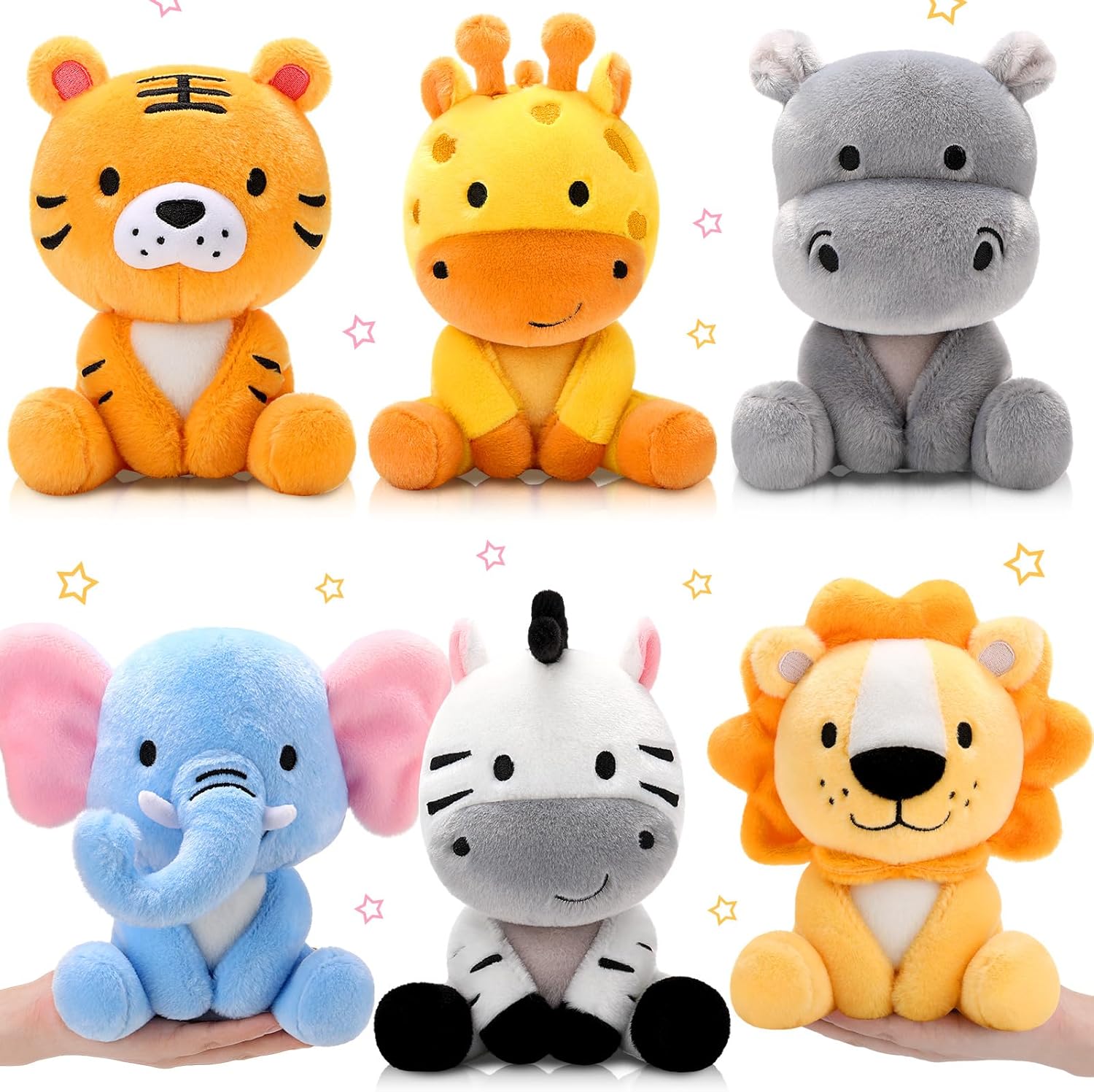 6 Pcs Small Stuffed Safari Animals Bulk, 7 Inch Jungle Animals Stuffed Toys, Adorable Plush Lion Zebra Giraffe Tiger Hippo Elephant for Baby Shower Safari Jungle Themed Party Student Award 6 Pcs Small Stuffed Safari Animals Bulk, 7 Inch Jungle Animals Stuffed Toys, Adorable Plush Lion Zebra Giraffe Tiger Hippo Elephant for Baby Shower Safari Jungle Themed Party Student Award