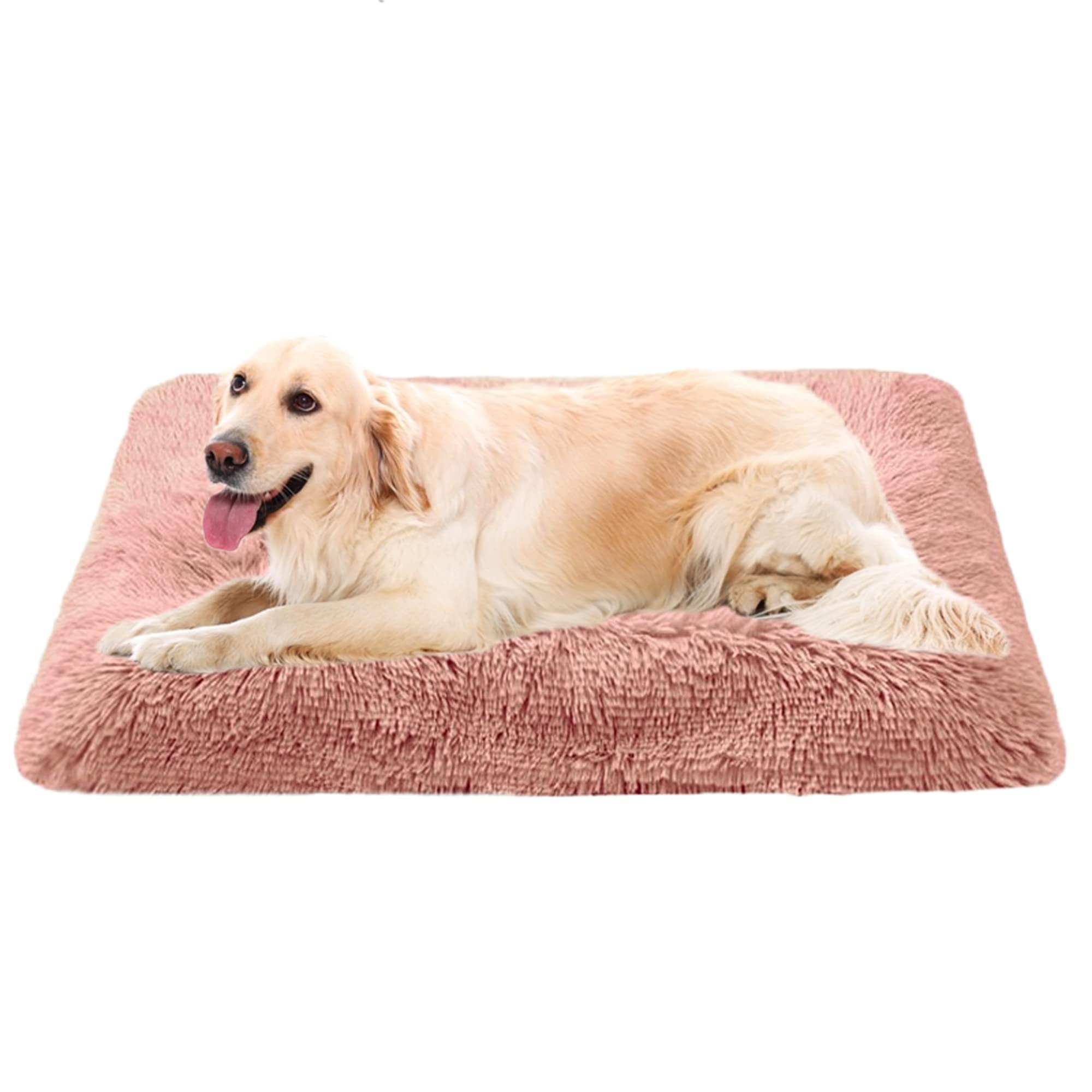 Grand tapis de cage pour chien avec fond antidérapant, en peluche apaisant, lavable, pliable pour animal de compagnie, tapis de cage pour chien, coussin amovible et chaud (120 x 90 x 12 cm, rose)