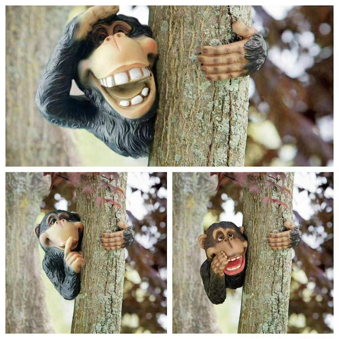 Ablerhome Decoration 3Pcs Hanging Peeking Monkey Garden Ornament Mixed Chimpanzee Sculpture Tree Hugger Decor Gift (Set Of 3 Monkey's)