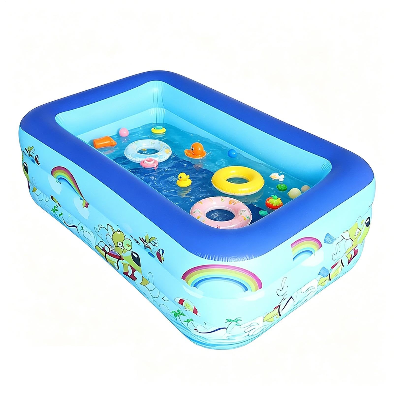 Kids Paddling Pool - 210x135x56cm Rectangular Inflatable Pool With Thick PVC Walls - Fast Inflation Large Family Swimming Pools - Leak-Proof & Quick Drain - For Backyard Garden Party Indoor Outdoor