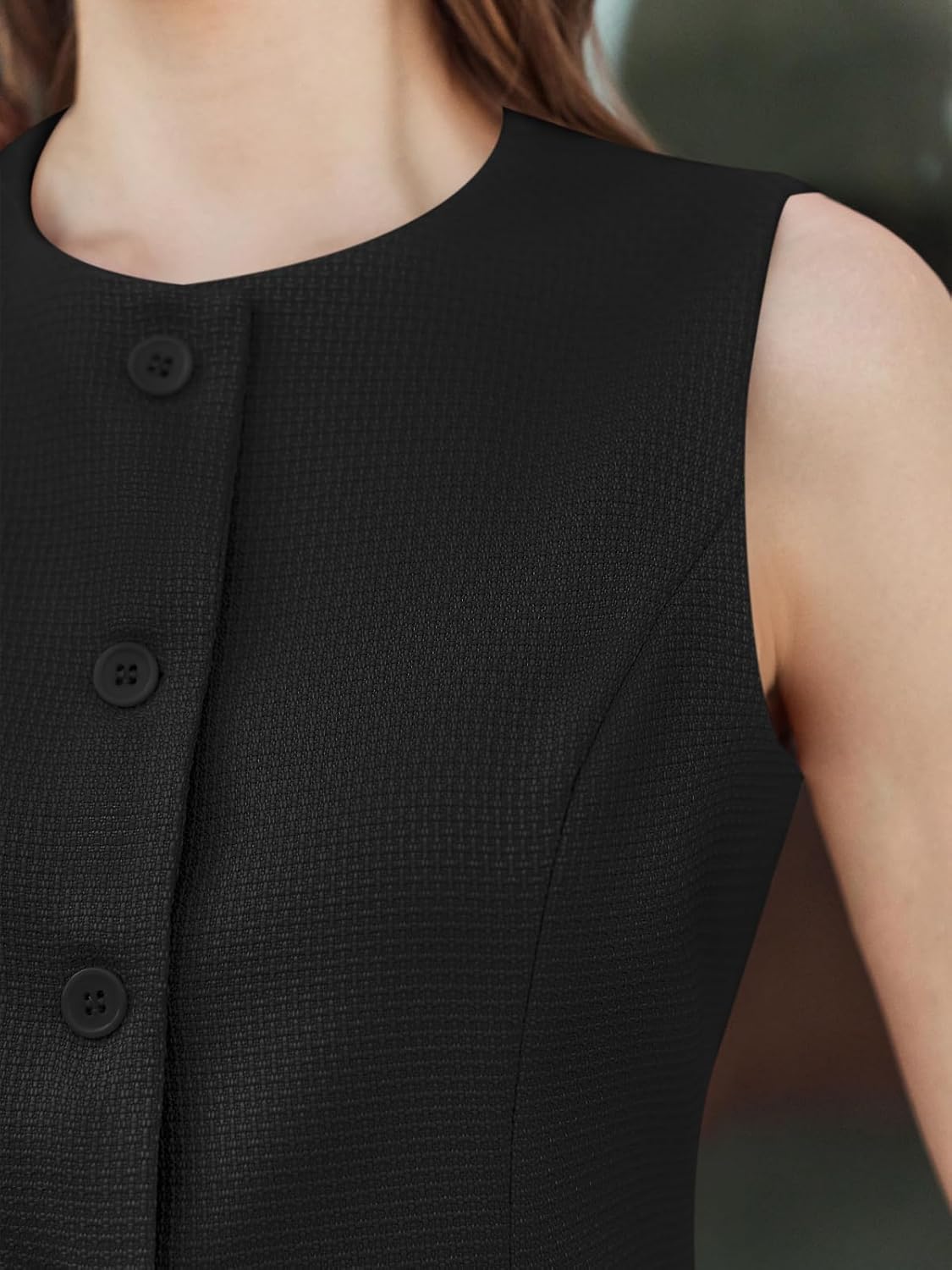 Tankaneo Womens Tweed Sleeveless Vest Crew Neck Button Down Fitted Blazer Vest Tops Work Casual Waistcoat - Image 6