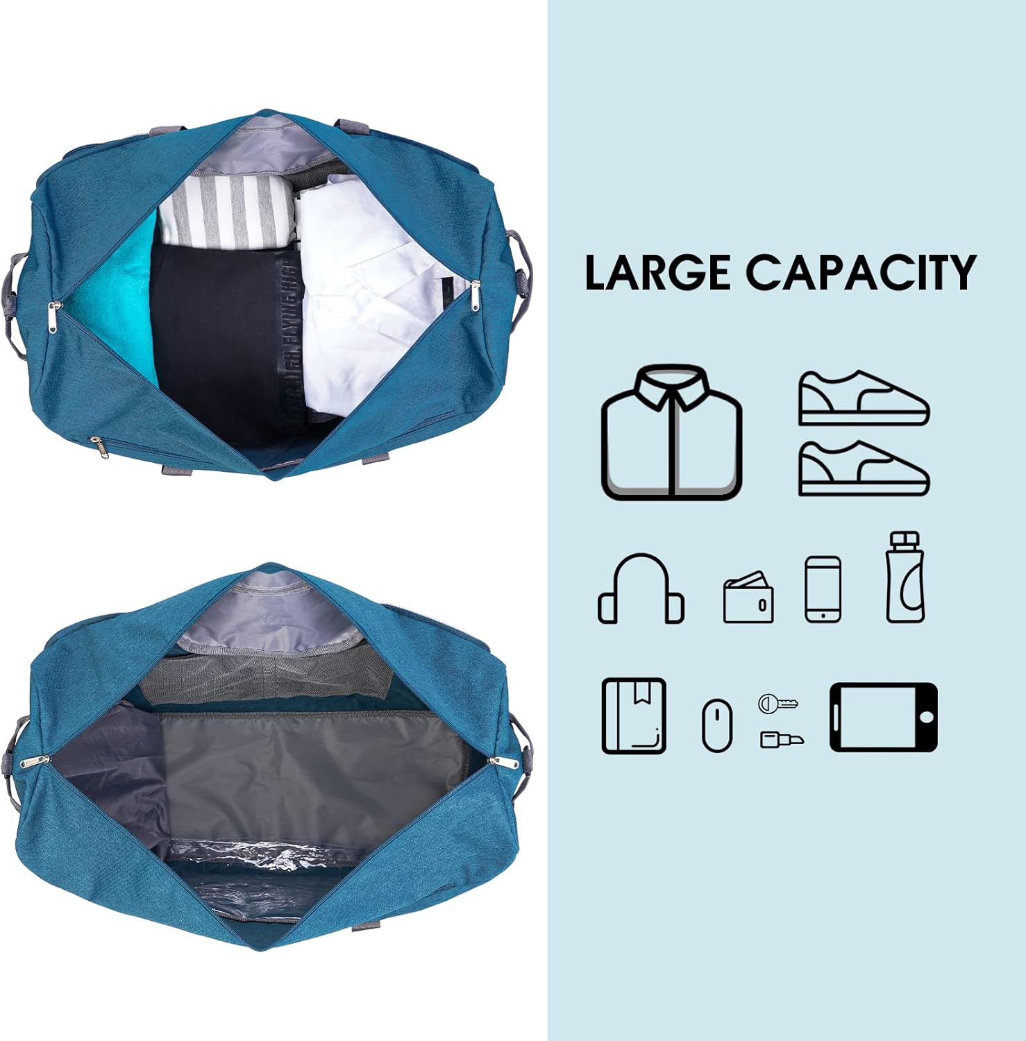 WANDF Travel Duffel Bag 65L with Wet Pocket & Shoes Compartment