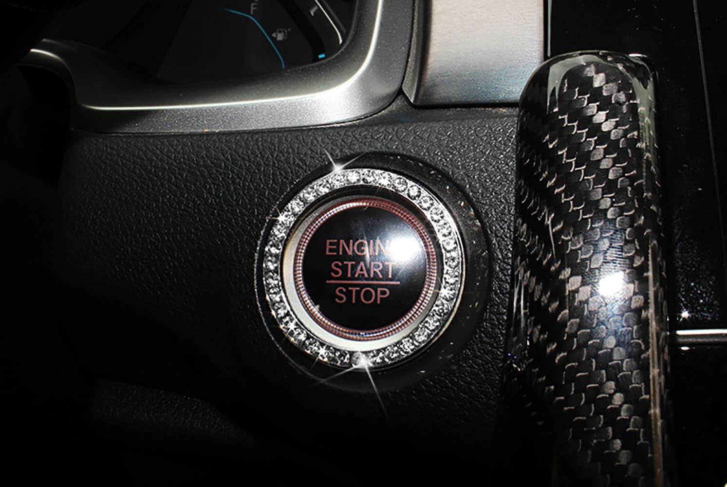 2 Pcs Crystal Rhinestone Car Engine Start Stop Decoration Ring, Push to Start Button Cover, Bling Car Accessories for Women, Key Lgnition Starter Knob Ring (Blue) : Automotive