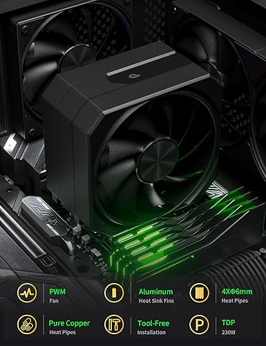 Miniatura 5 de Enfriador de aire de CPU con tubos de calor de 4X6mm, enfriador de CPU de ventilador de 120mm 1650rpm, enfriador de CPU AMD AM5AM4AM3 Serie,