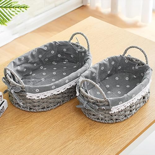 Miniatura 5 de GIB - Juego de 2 cestas pequeñas de mimbre, cestas decorativas tejidas a mano para almacenamiento, cestas tejidas con cuerda de papel con forro y