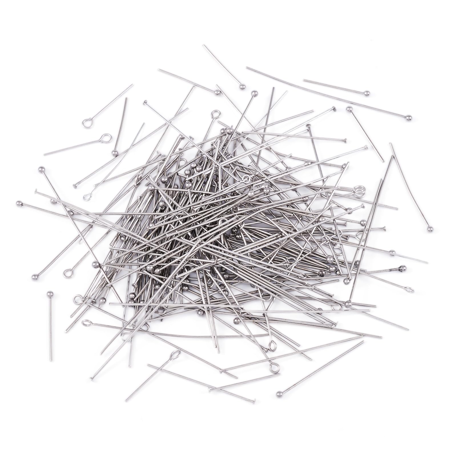 Craftdady 600 Pcs Stainless Steel Craft Pins - 15 Styles, Silver Color - Ball Head, Flat Head & Eye Pins for Jewellery Making & DIY Crafts