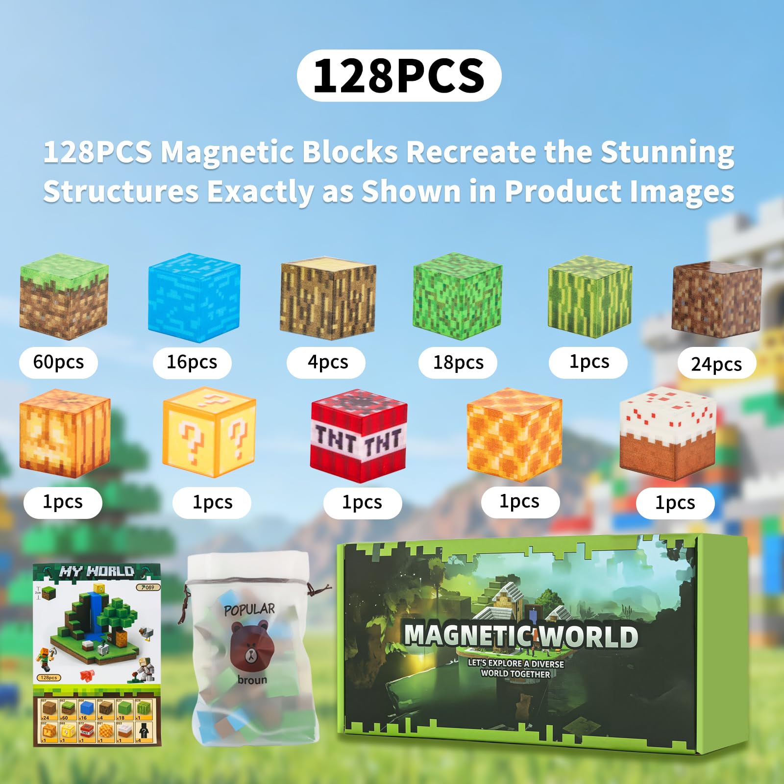 MEESHEEP 128PCS Magnetic Blocks - Waterfall, Build Exact Models Shown in Pictures, Waterfall 128pcs, Medium - Image 2