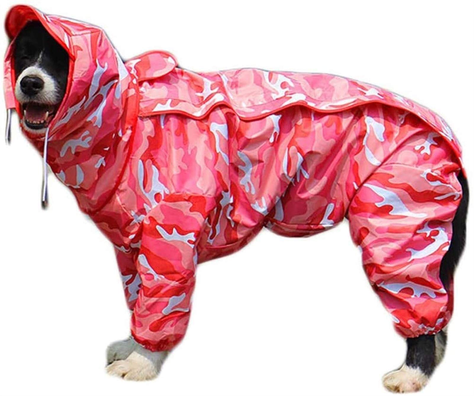 DHGTEP Dog Raincoat with Removable Hoodie, Adjustable Dog Coats Waterproof with Legs Rain Jacket with Hood Collar Hole Outdoor Jumpsuit (Color : Pink, Size : 16)