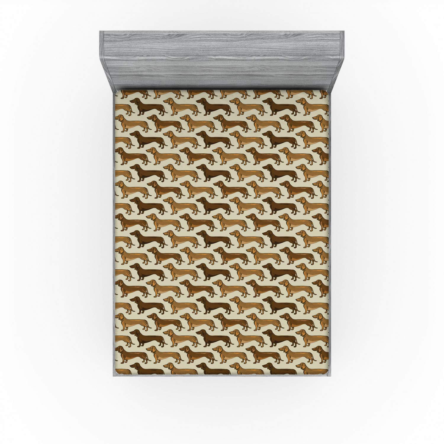 Ambesonne Dachshund Fitted Sheet, Continuous Pattern Pet Sausage Dog Lover Print, Bed Cover with All-Round Elastic Pocket for Comfort, California King, Grey Yellow