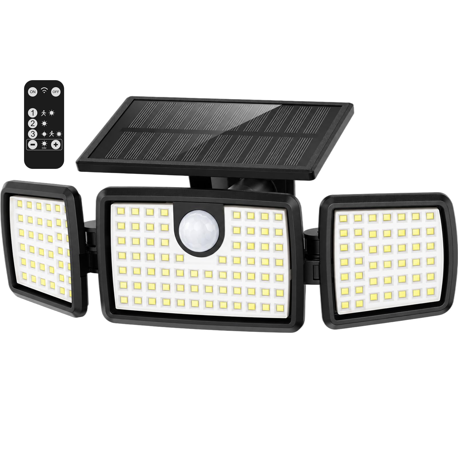 MIHANI Solar Flood Lights Outdoor, Motion Sensor 270°Wide Angle, 1 Pack | 3 Heads Motion Sensor 270° Wide Angle Flood Wall 2500LM 3 Smart Lighting Modes IP65 Waterproof Remote Control