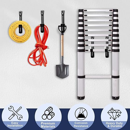 Miniatura 4 de Dreecy Ganchos de utilidad J para colgar ganchos de almacenamiento de garaje resistentes, ganchos de utilidad para pared de garaje, color negro,