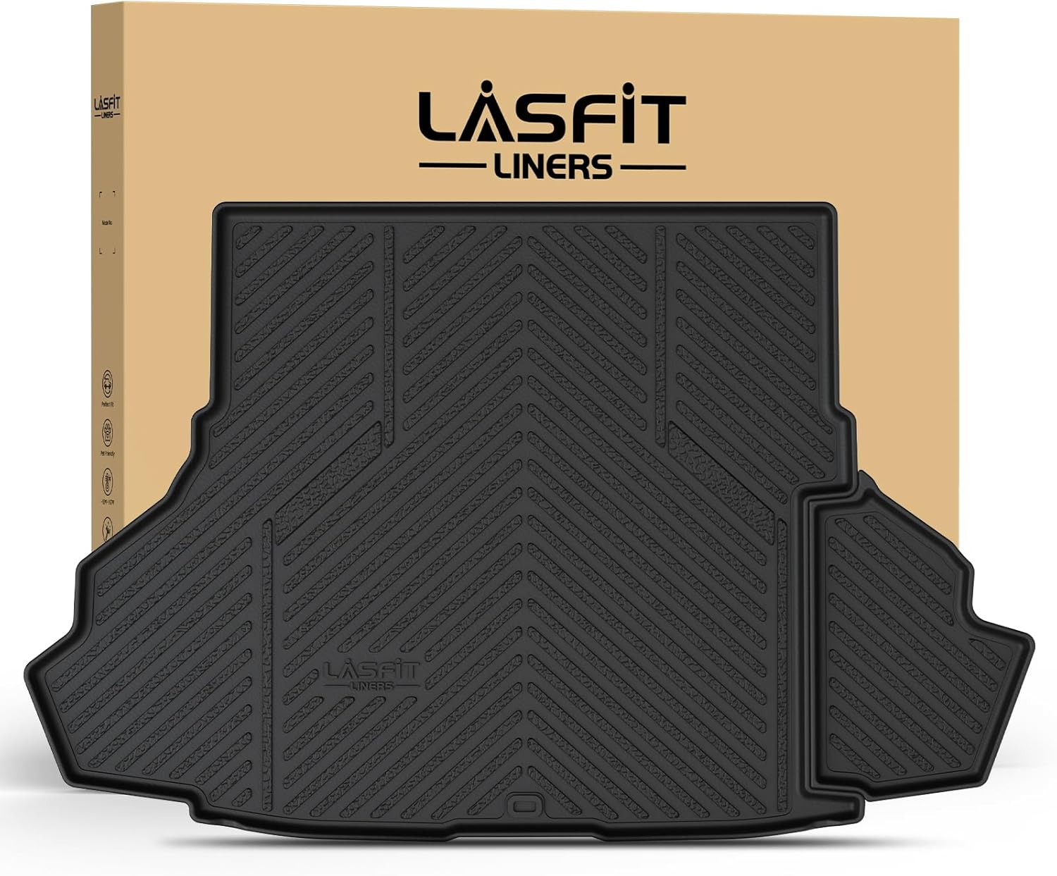 LASFIT Cargo Mat for Ford Mustang 2015-2023 (with or Without Subwoofer) Trunk Liner, Custom Fit All Weather Protector TPE One-Piece Design Easy Installation Trunk Mat, 1pc Black