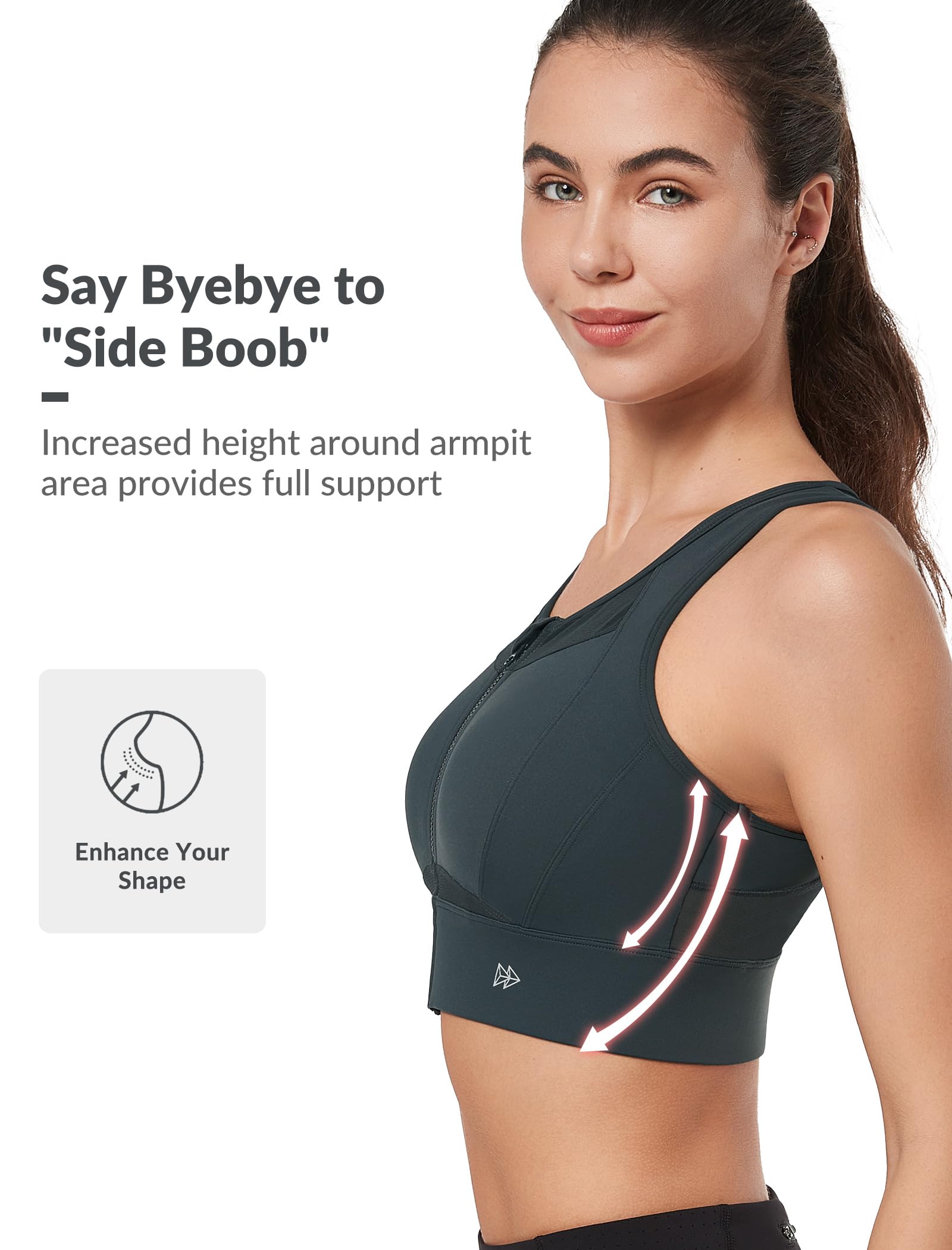 Yvette Reggiseni sportivi ad alto impatto per le donne grande busto con chiusura frontale con cerniera reggiseno sportivo ad alto supporto per allenamento in corsa